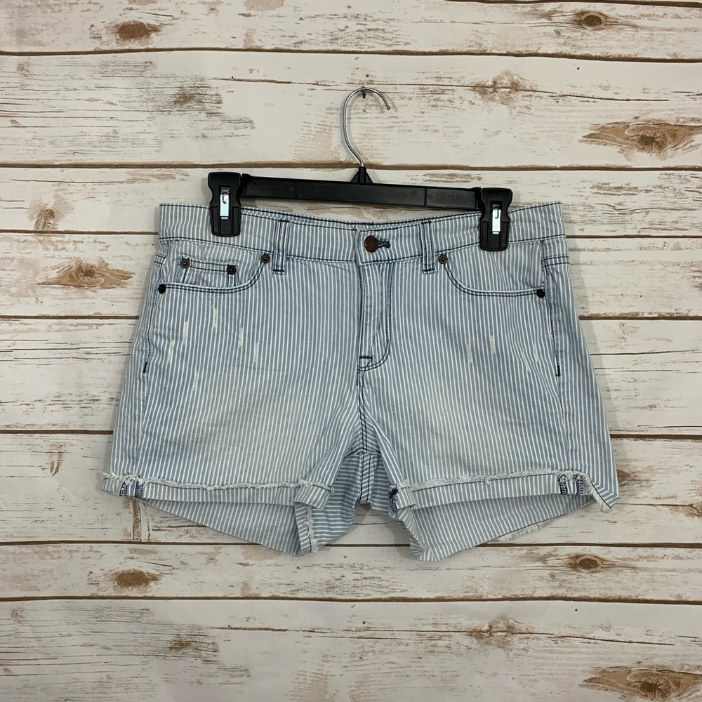 J Crew Seersucker Stripe Stretch Shorts Distressed